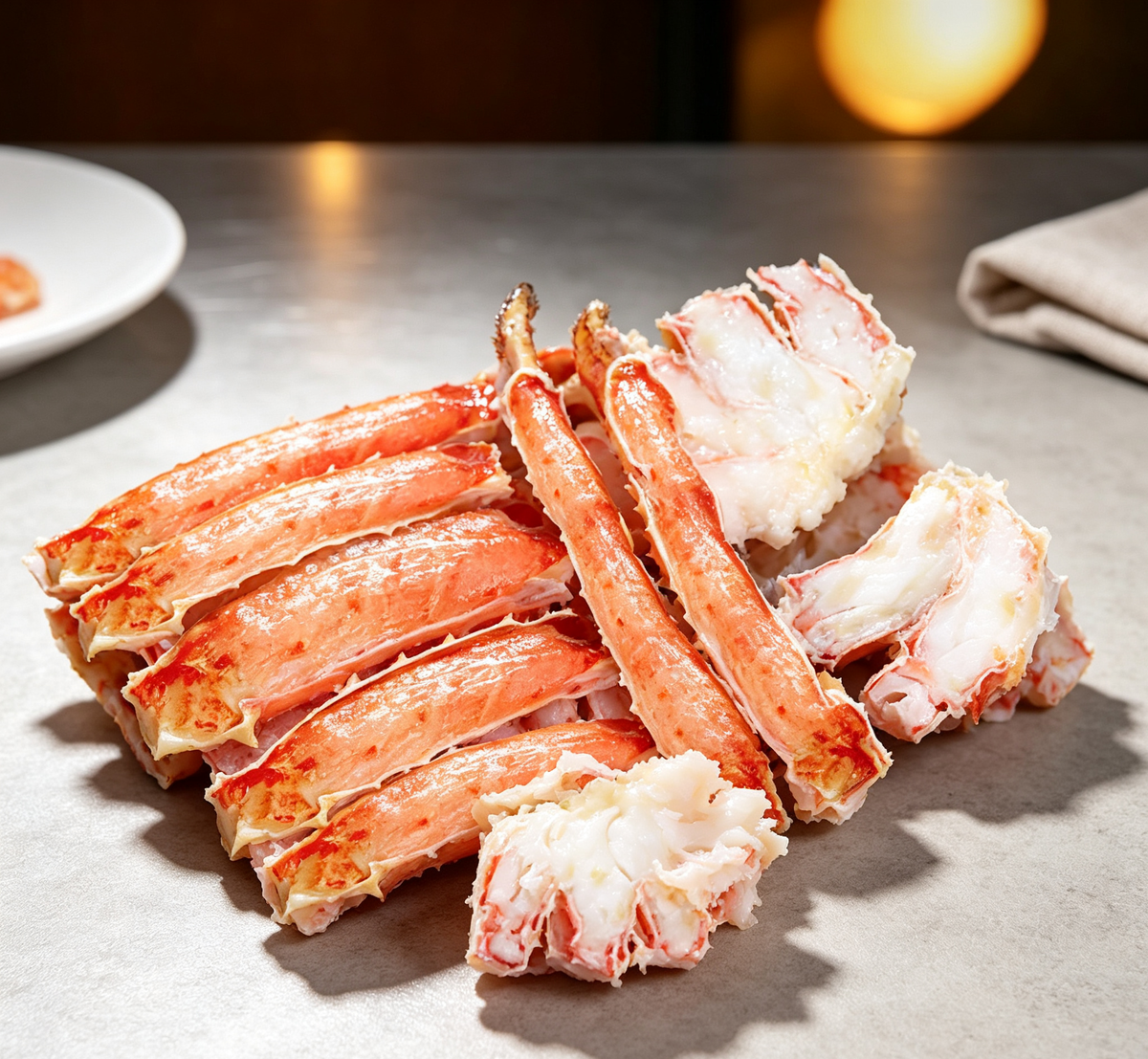 Cooked snow crab legs with vivid red shells on ice (photo 2 of 3)