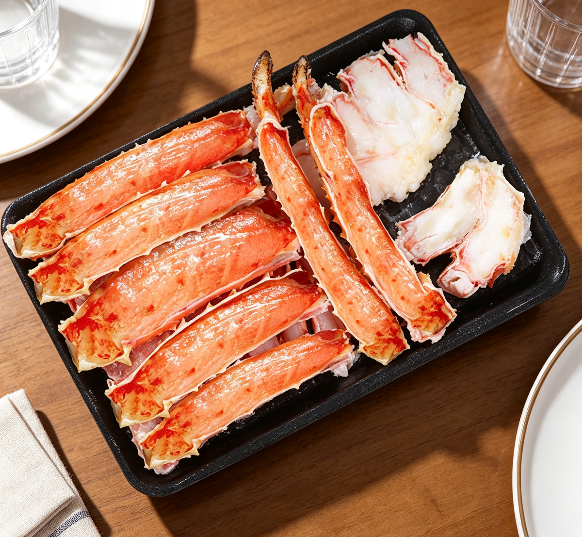 Cooked snow crab legs with vivid red shells on ice (photo 3 of 3)
