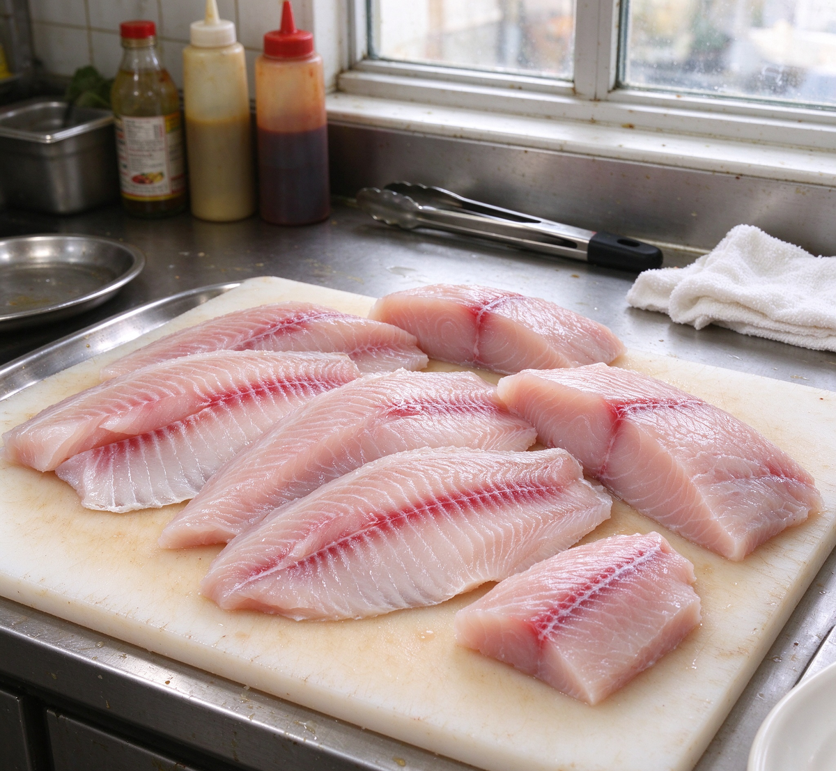Uniform white fish fillets with pinkish-red streaks (photo 1 of 3)