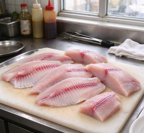 Uniform white fish fillets with pinkish-red streaks (photo 1 of 3)